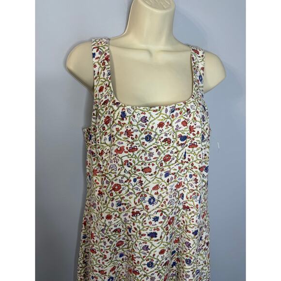 Lea Square Neck Floral Linen Blend Midi Dress Women's M - Picture 5 of 12